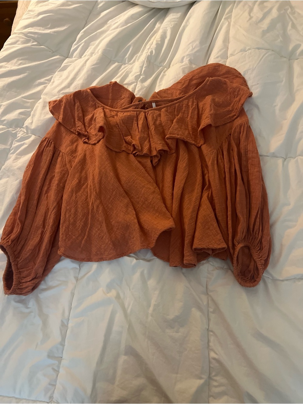 Free People Rust Orange Ruffle Open Back Blouse